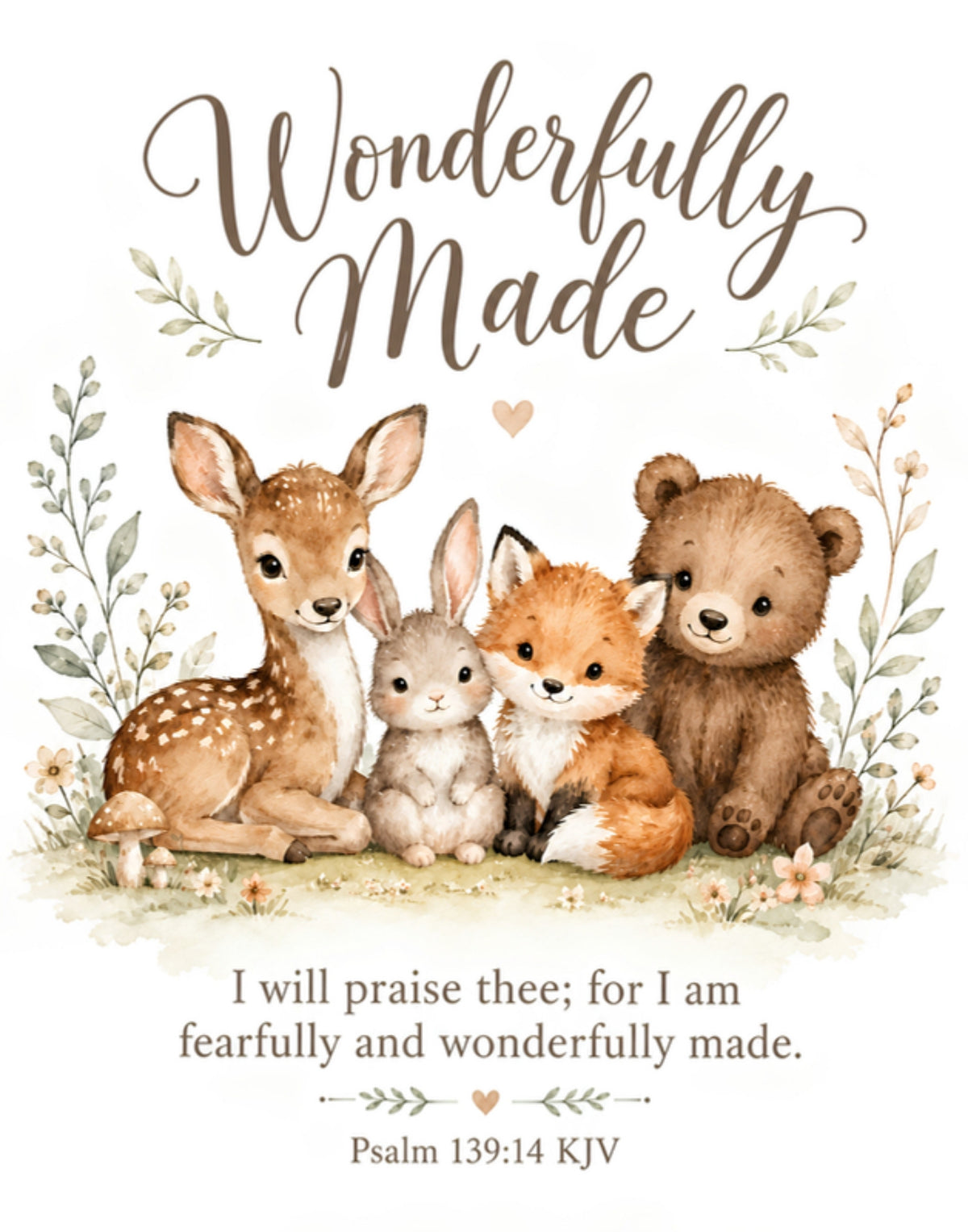 Wonderfully Made wall art design: I will praise thee; for I am fearfully and wonderfully made. Psalm 139:14 KJV