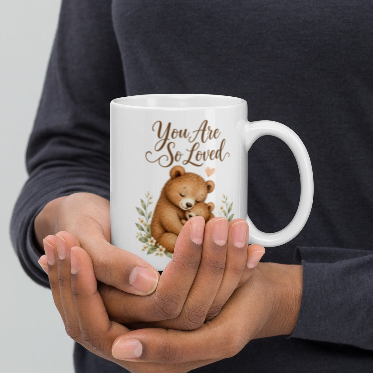 You Are So Loved Mama Bear Mug – 11 oz white mug, side view