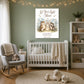 Let Your Light Shine woodland canvas print, Matthew 5:16 KJV, above a white crib in a sage green nursery