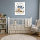 He Counts the Stars bear canvas print, Psalm 147:4 KJV, in a blue-gray nursery
