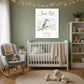 Fear Not bluebird canvas print, Isaiah 41:10 KJV, above a white crib in a sage green nursery