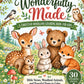 Wonderfully Made: A Christian Woodland Coloring Book for Kids cover with fawn, bunny, bear, fox and squirrel