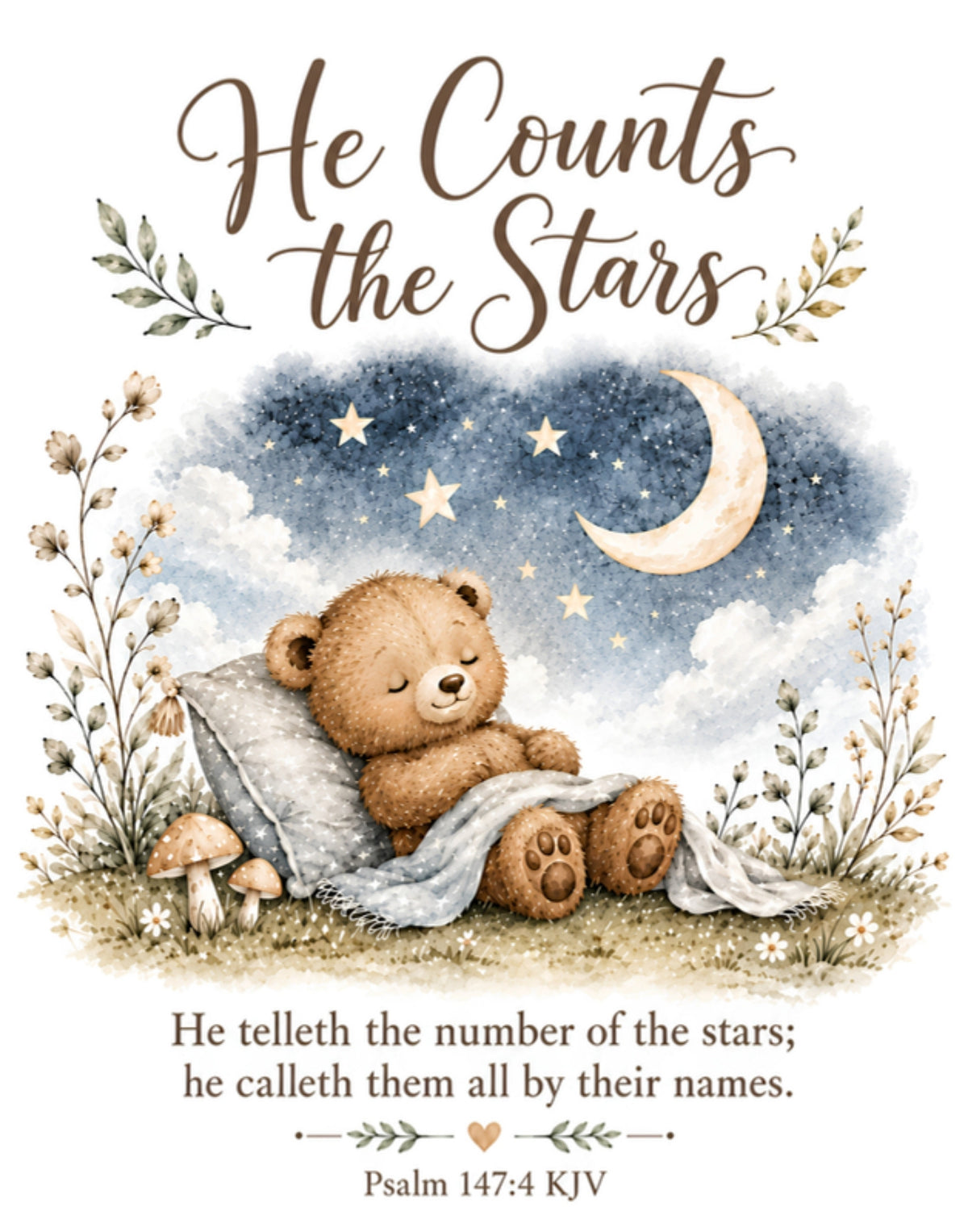 He Counts the Stars wall art design: He telleth the number of the stars; he calleth them all by their names. Psalm 147:4 KJV