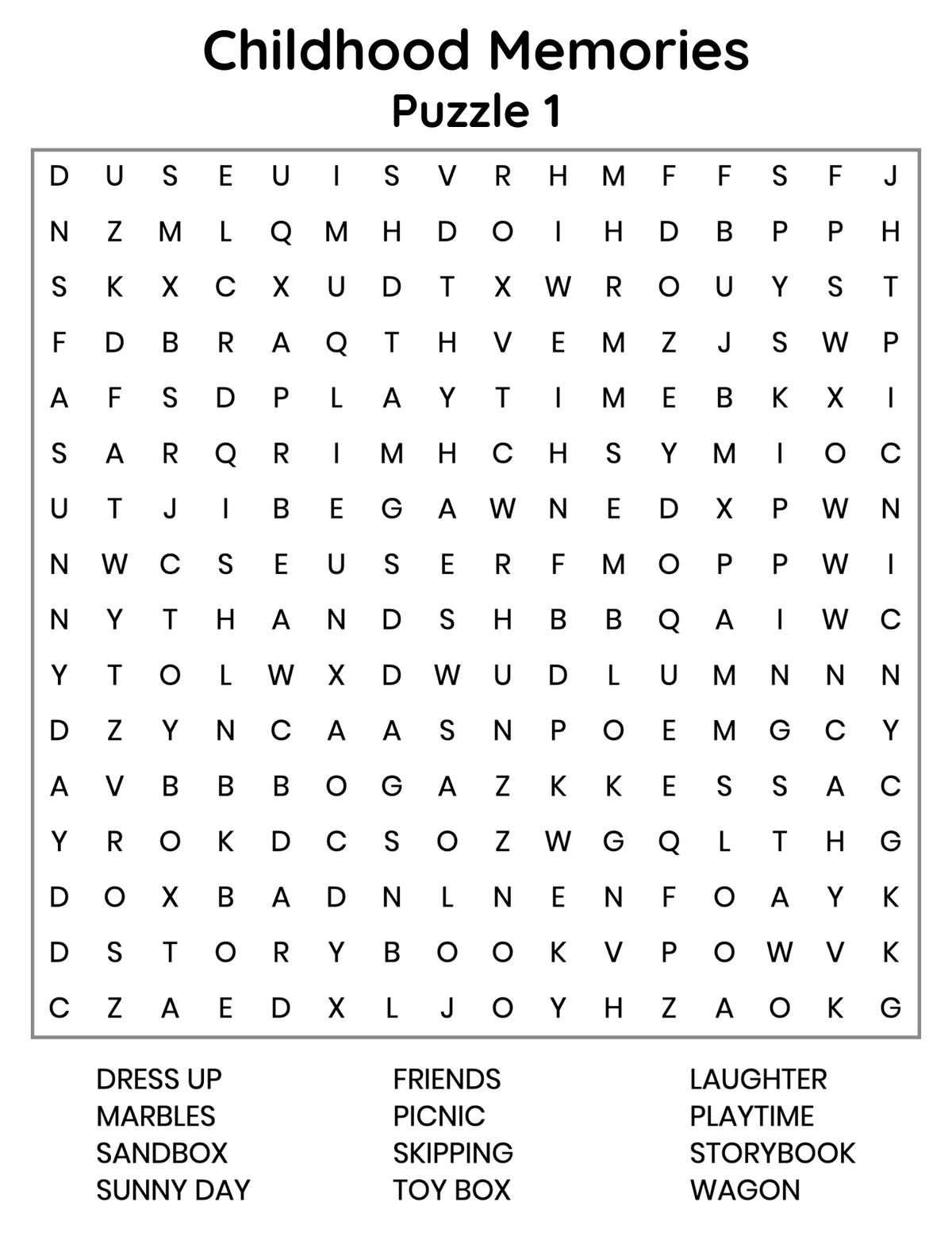 Sample large-print word search puzzle page from the Easy Jumbo Word Search for Seniors
