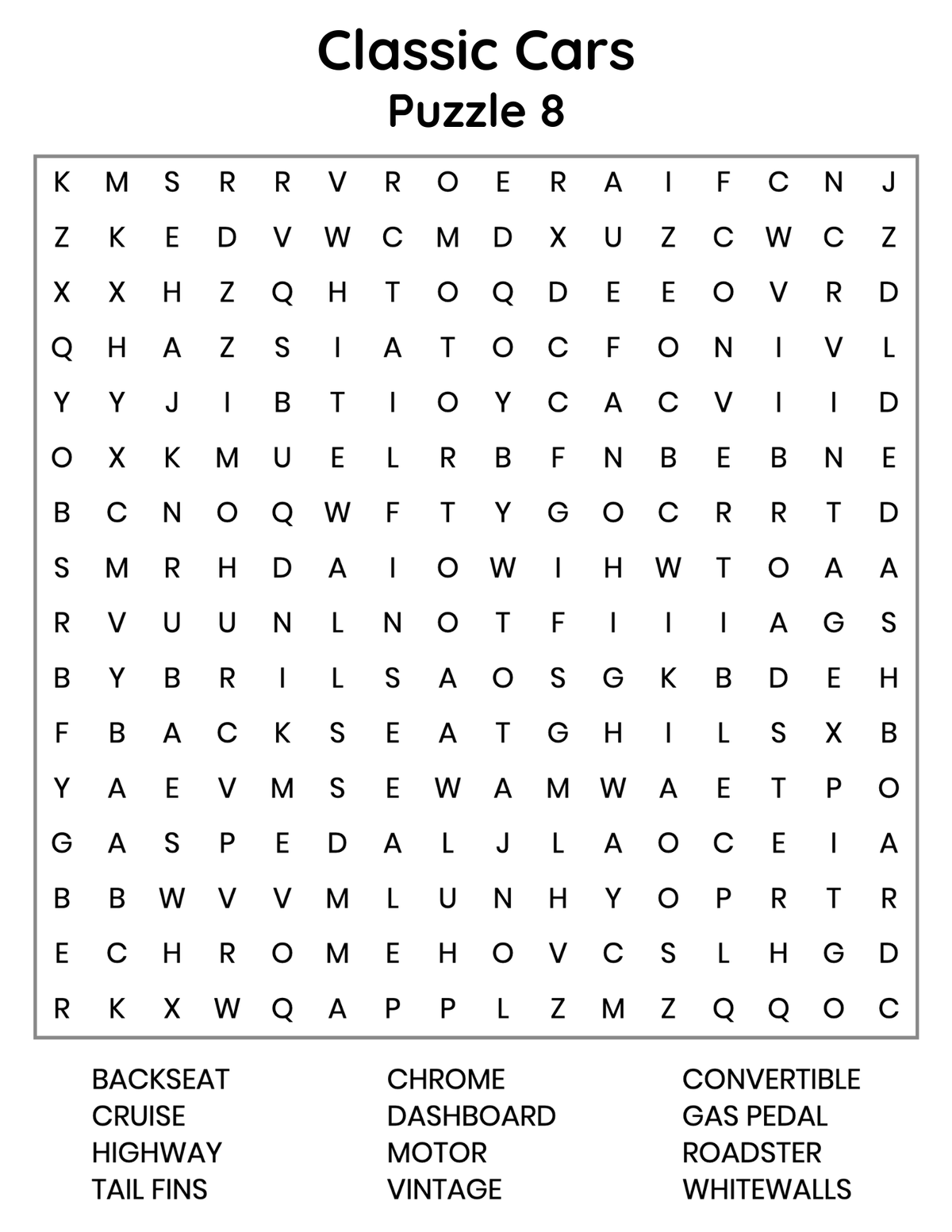 Sample large-print word search puzzle page from the Easy Jumbo Word Search for Seniors