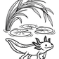 Amazing Axolotls coloring page of an axolotl beneath lily pads and reeds