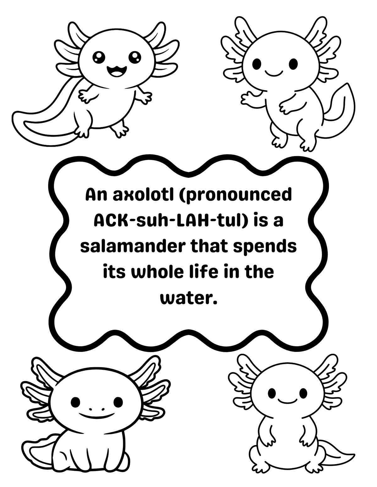Sample page from the Amazing Axolotls Coloring & Activity Book