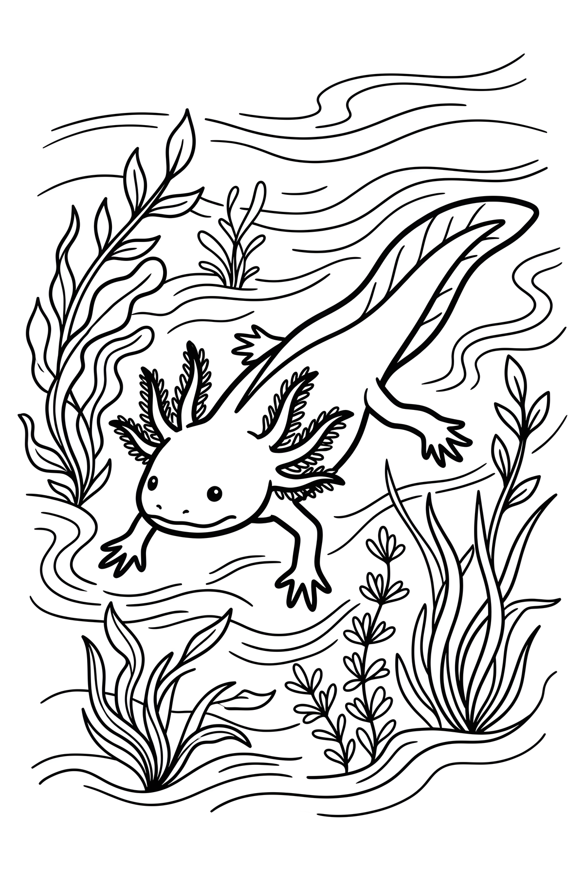 Amazing Axolotls coloring page of an axolotl in the moonlight