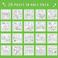Collection of 20 Cat School Days coloring pages for children on a green background