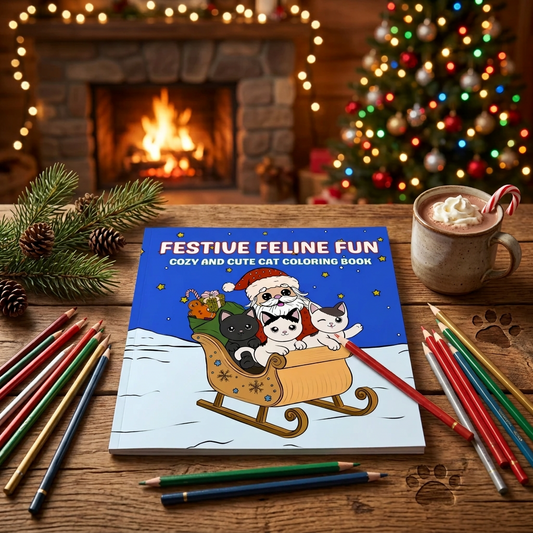Front cover of the Festive Feline Fun Christmas Coloring Book