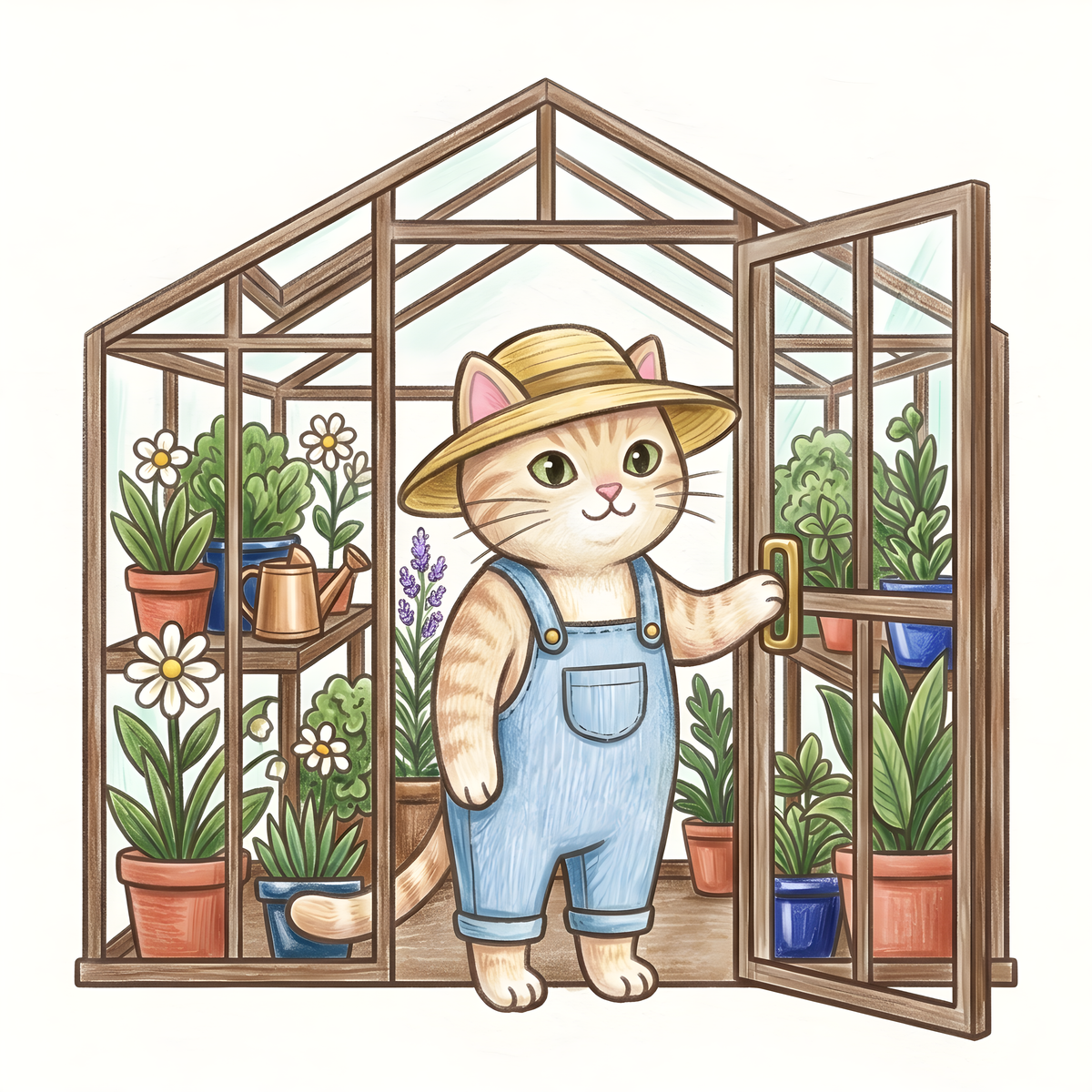 Colored-in example page from the Petals & Paws Garden Cats Coloring Book