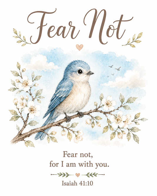 Fear Not Christian Nursery Wall Art | Isaiah 41:10 Bluebird Canvas Print