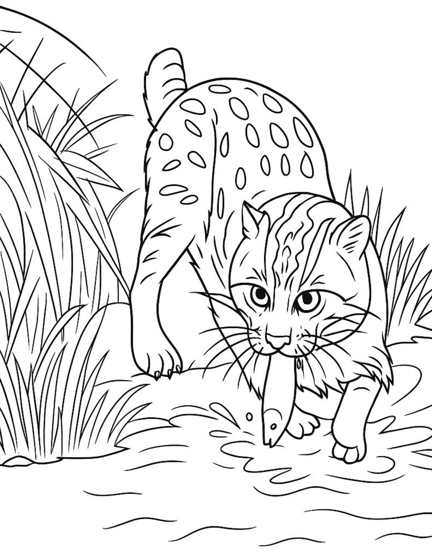 fishing cat coloring page for children wildlife educational coloring activity