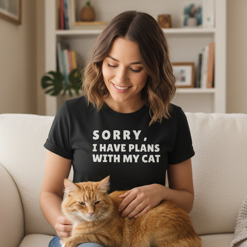 Funny Cat Lover T-Shirt -Sorry I Have Plans With My Cat Shirt | Cat Mom Shirt | Introvert Cat Lover Gift