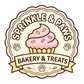 Logo of Sprinkle & Paws Bakery & Treats with a cupcake illustration on a white background