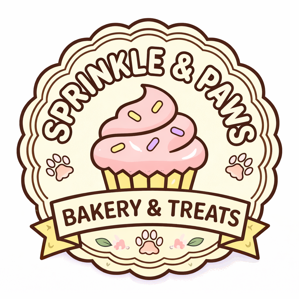 Logo of Sprinkle & Paws Bakery & Treats with a cupcake illustration on a white background