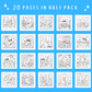 Collection of 20 black and white coloring pages for children on a blue background with text '20 Pages in Half Pack'.