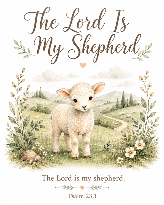 The Lord Is My Shepherd Christian Nursery Wall ARt | Psalm 23:1 Lamb Canvas Print