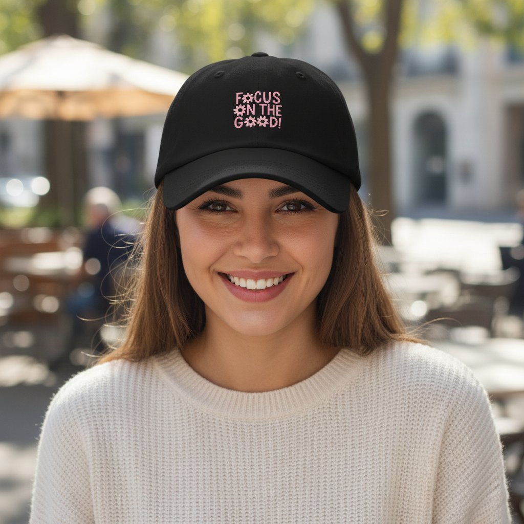 Focus on the Good Dad Hat – Floral Inspirational Adjustable Baseball Cap