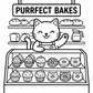 Cartoon cat behind a bakery display with 'Purrfect Bakes' sign