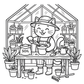 Petals & Paws coloring page of garden cats filling pots in a greenhouse