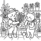 Petals & Paws coloring page of garden cats picking out a flower gift