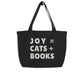 JOY = CATS + BOOKS Tote Bag, Library Tote Bag for Book Lovers, Cat Lover Gift, Reader Gift