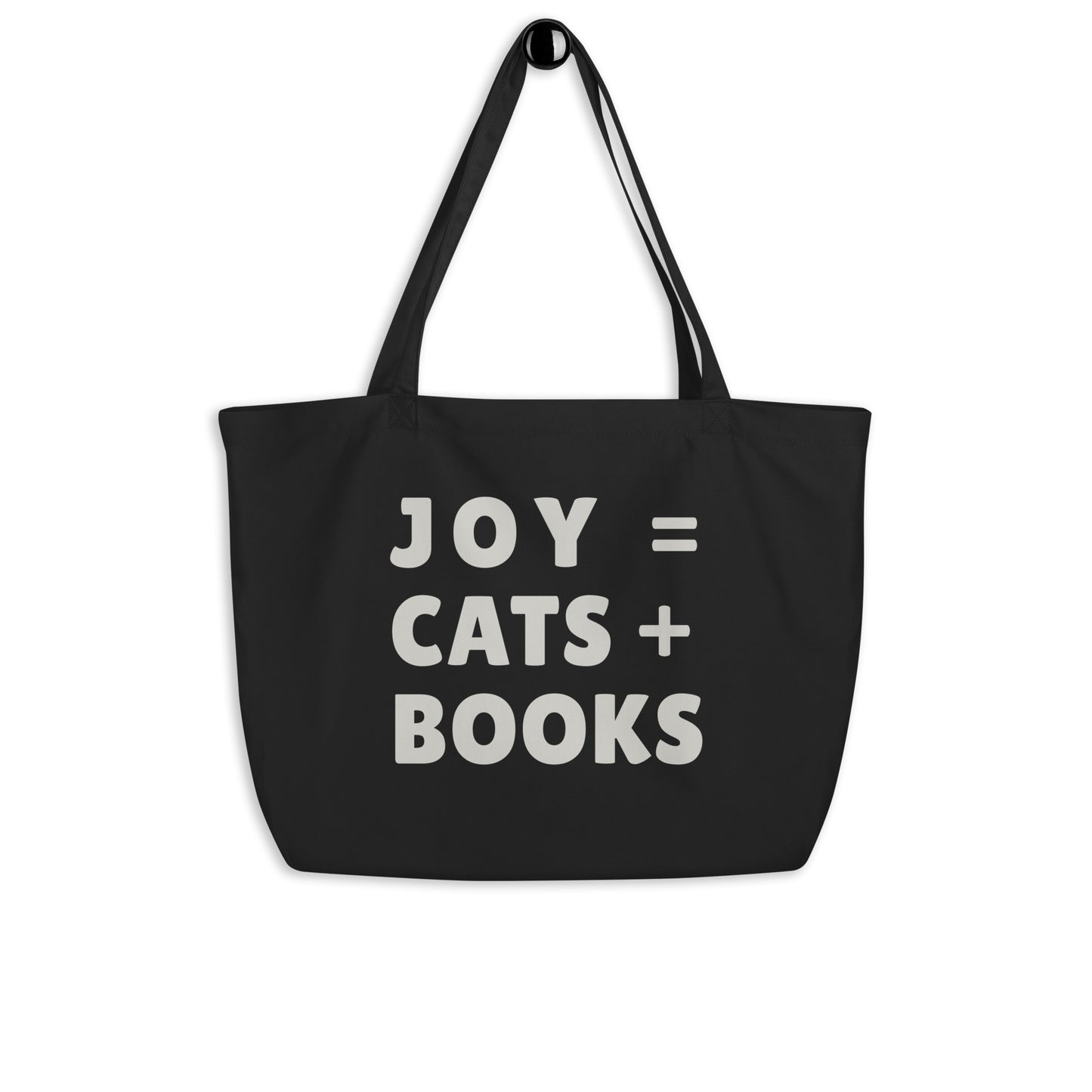 JOY = CATS + BOOKS Tote Bag, Library Tote Bag for Book Lovers, Cat Lover Gift, Reader Gift