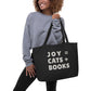 JOY = CATS + BOOKS Tote Bag, Library Tote Bag for Book Lovers, Cat Lover Gift, Reader Gift
