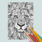 Coloring book with a lion illustration and colored pencils on a light blue background
