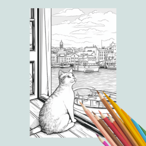 Cats in Windows with a View Coloring Book