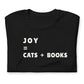 JOY = CATS + BOOKS Shirt, Cat Lover Book Lover Gift, Cozy Reader Tee, Teacher or Librarian Gift t-shirt