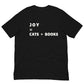 JOY = CATS + BOOKS Shirt, Cat Lover Book Lover Gift, Cozy Reader Tee, Teacher or Librarian Gift t-shirt