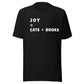 JOY = CATS + BOOKS Shirt, Cat Lover Book Lover Gift, Cozy Reader Tee, Teacher or Librarian Gift t-shirt