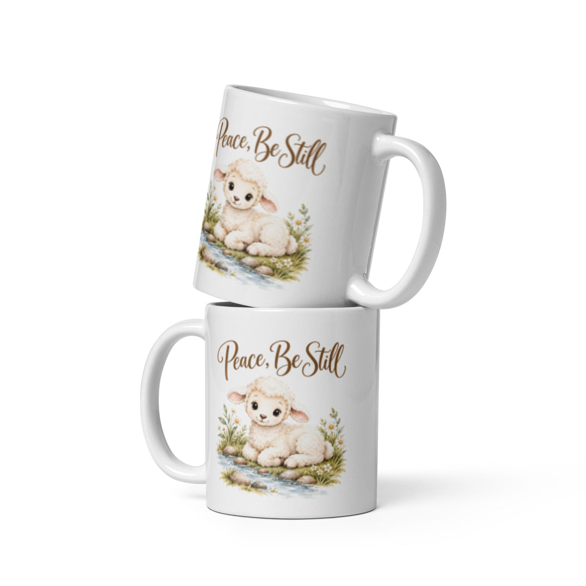 Peace Be Still Lamb Mug – 11 oz white mug, front view