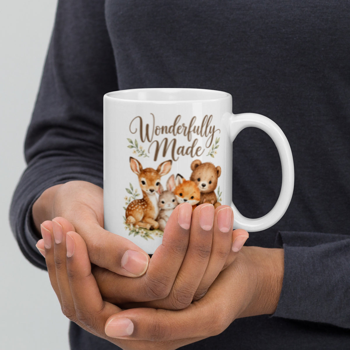 Wonderfully Made Woodland Mug – 11 oz white mug, side view