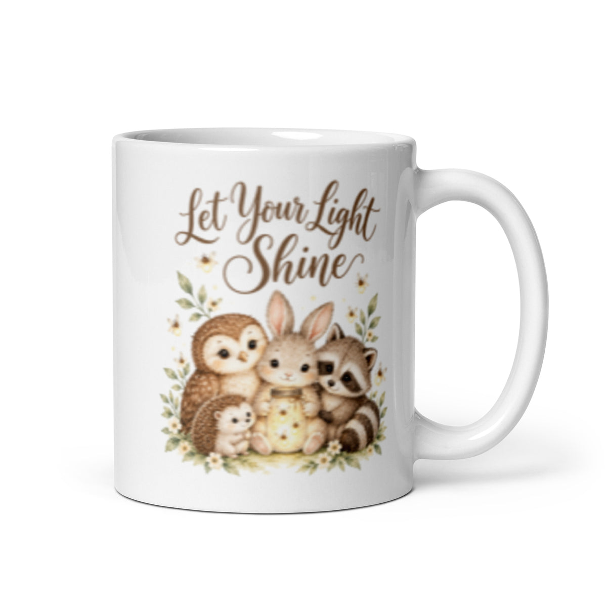 Let Your Light Shine Woodland Mug – 11 oz white mug, handle on right