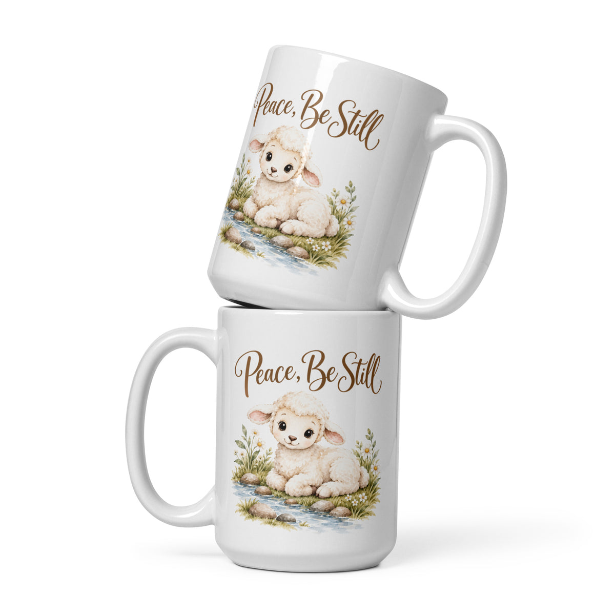 Peace Be Still Lamb Mug – 15 oz white mug, front view